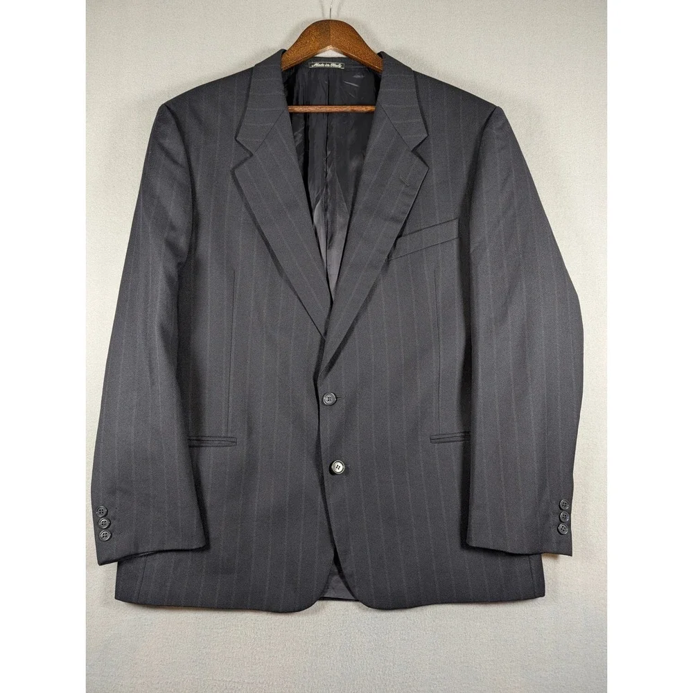 Valentino Uomo Mens Black Pinstripe Virgin Wool Blazer Sport Coat 46R Italy